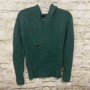 Banana Republic Green Lambs Wool Blend Hooded V Neck Sweater